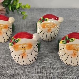 Vintage Santa Napkin Rings‎ Ceramic Retro Lot of 4